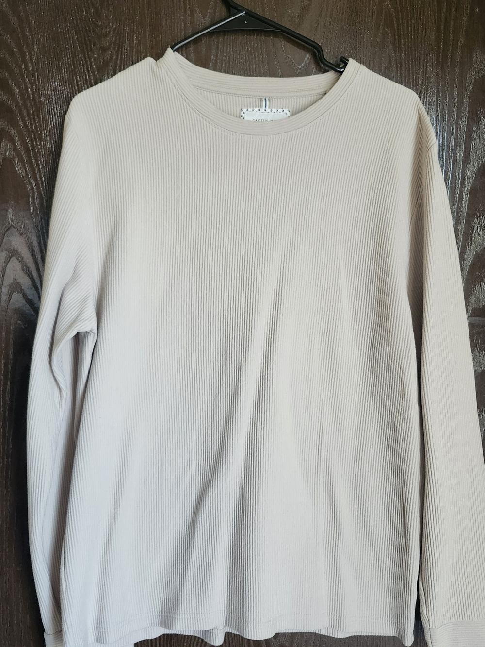 Cactus Ribbed Crewneck Long Sleeve Top - Beige